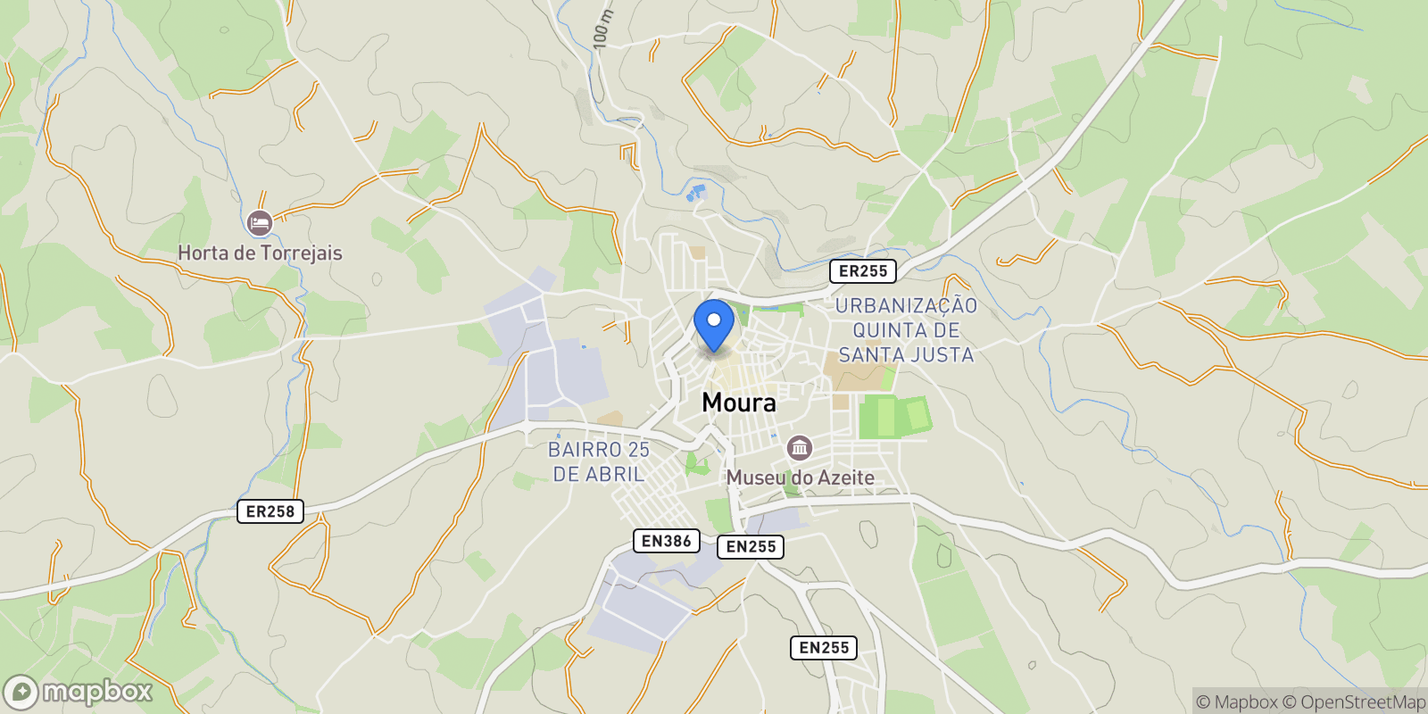 Map showing Safara e Santo Aleixo da Restauração, Moura, Beja, Moura, Moura (Santo Agostinho e Sao Joao Batista) e Santo Amador, Beja District, Portugal.