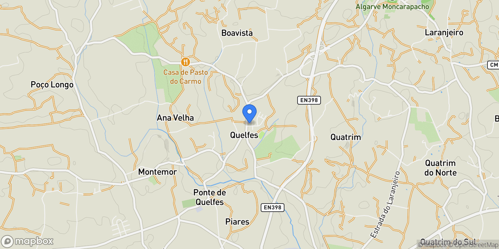 Map showing Quelfes, Olhão, Faro, Olhão, Quelfes, Algarve, Portugal.