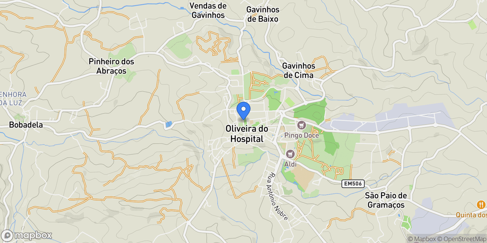 Map showing Oliveira do Hospital e São Paio de Gramaços, Oliveira do Hospital, Coimbra, Oliveira do Hospital, Oliveira do Hospital, Coimbra District, Portugal.