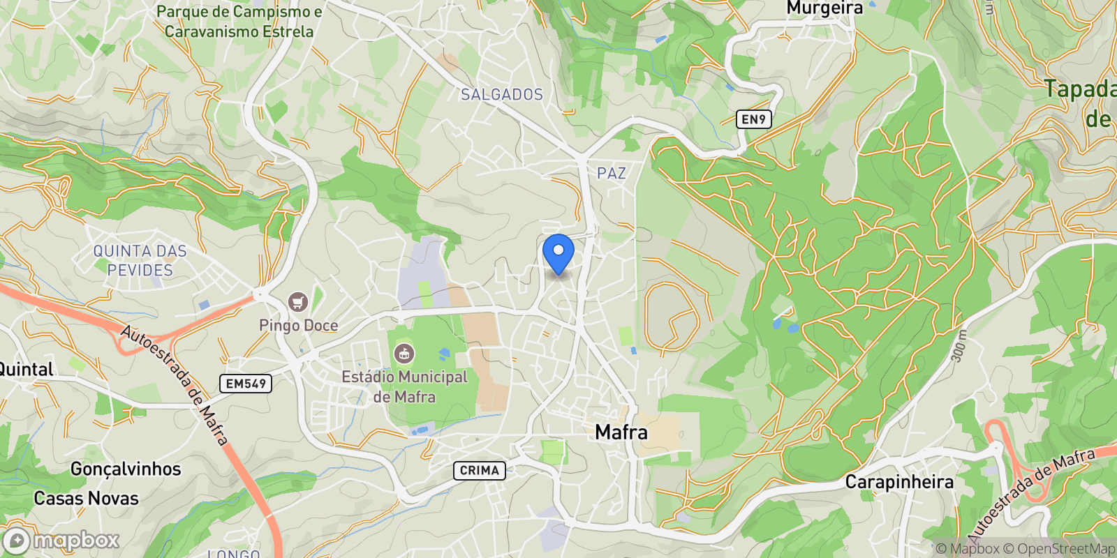 Map showing Venda do Pinheiro e Santo Estêvão das Galés, Mafra, Lisboa, Mafra, Mafra, Lisbon, Portugal.