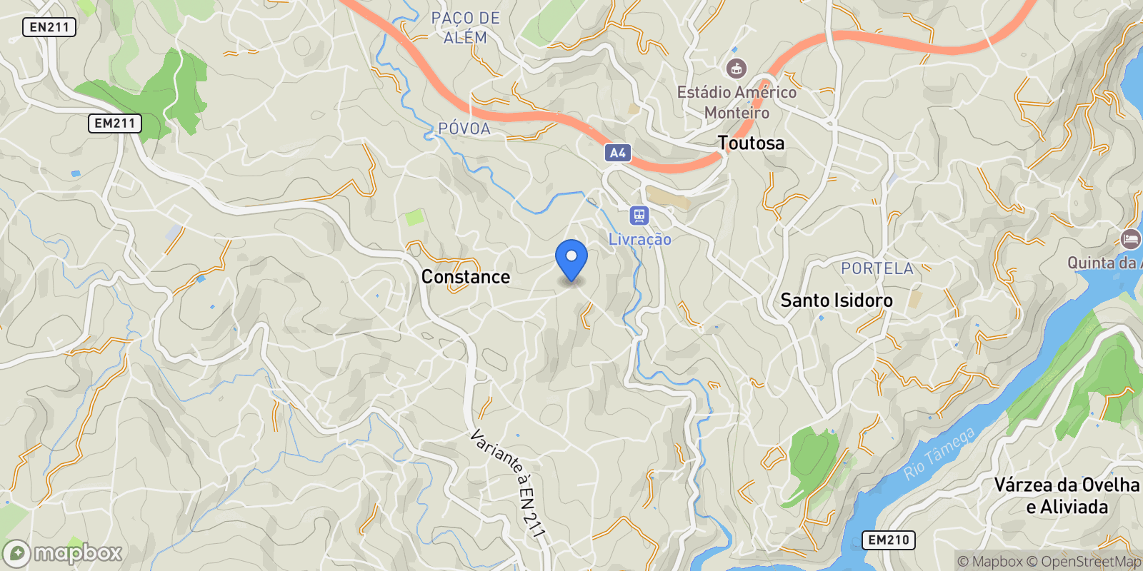 Map showing Constance, Marco de Canaveses, Porto, Marco de Canaveses, Constance, Porto District, Portugal.