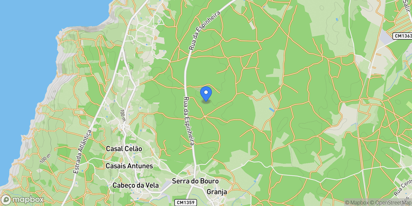 Map showing Caldas da Rainha - Santo Onofre e Serra do Bouro, Caldas da Rainha, Leiria, Caldas da Rainha, Santo Onofre e Serra do Bouro, Leiria District, Portugal.