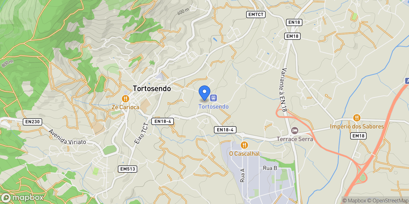 Map showing Tortosendo, Covilhã, Castelo Branco, Covilhã, Tortosendo, Castelo Branco District, Portugal.