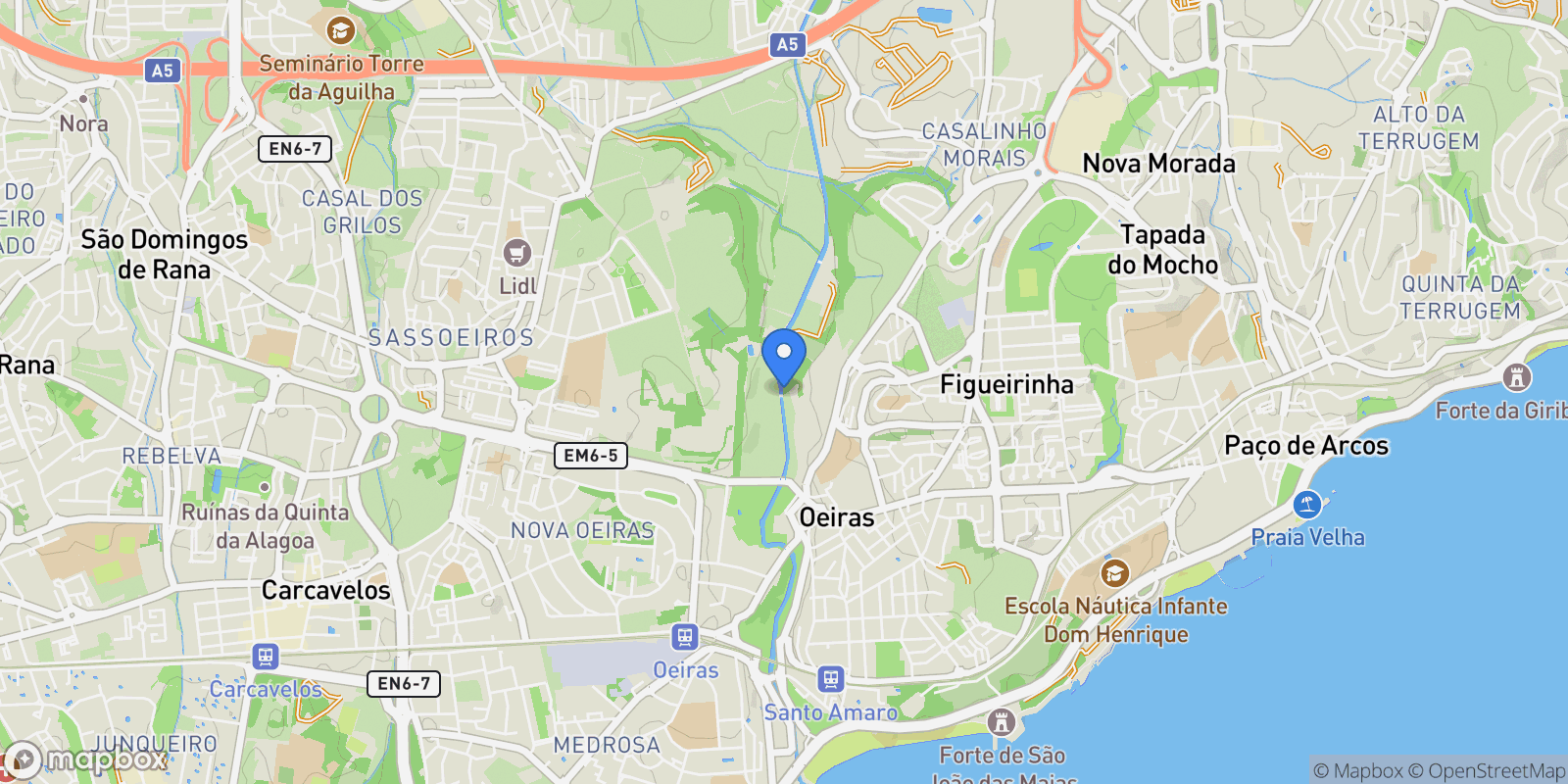 Map showing Barcarena, Oeiras, Lisboa, Oeiras, Oeiras e Sao Juliao da Barra, Paco de Arcos e Caxias, Lisbon, Portugal.