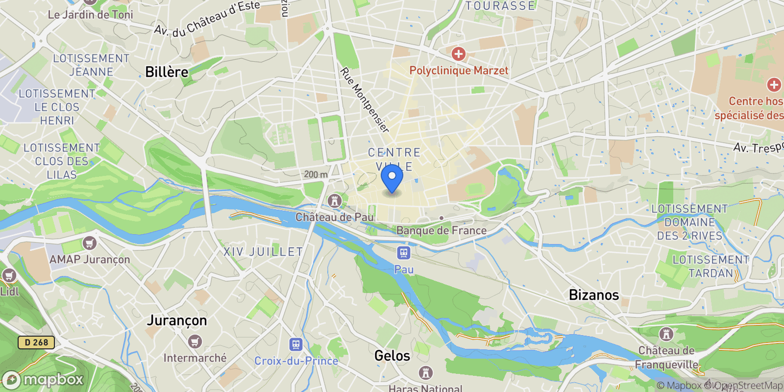 Map showing 64000 Pau, France, Pau, Nouvelle-Aquitaine, France.