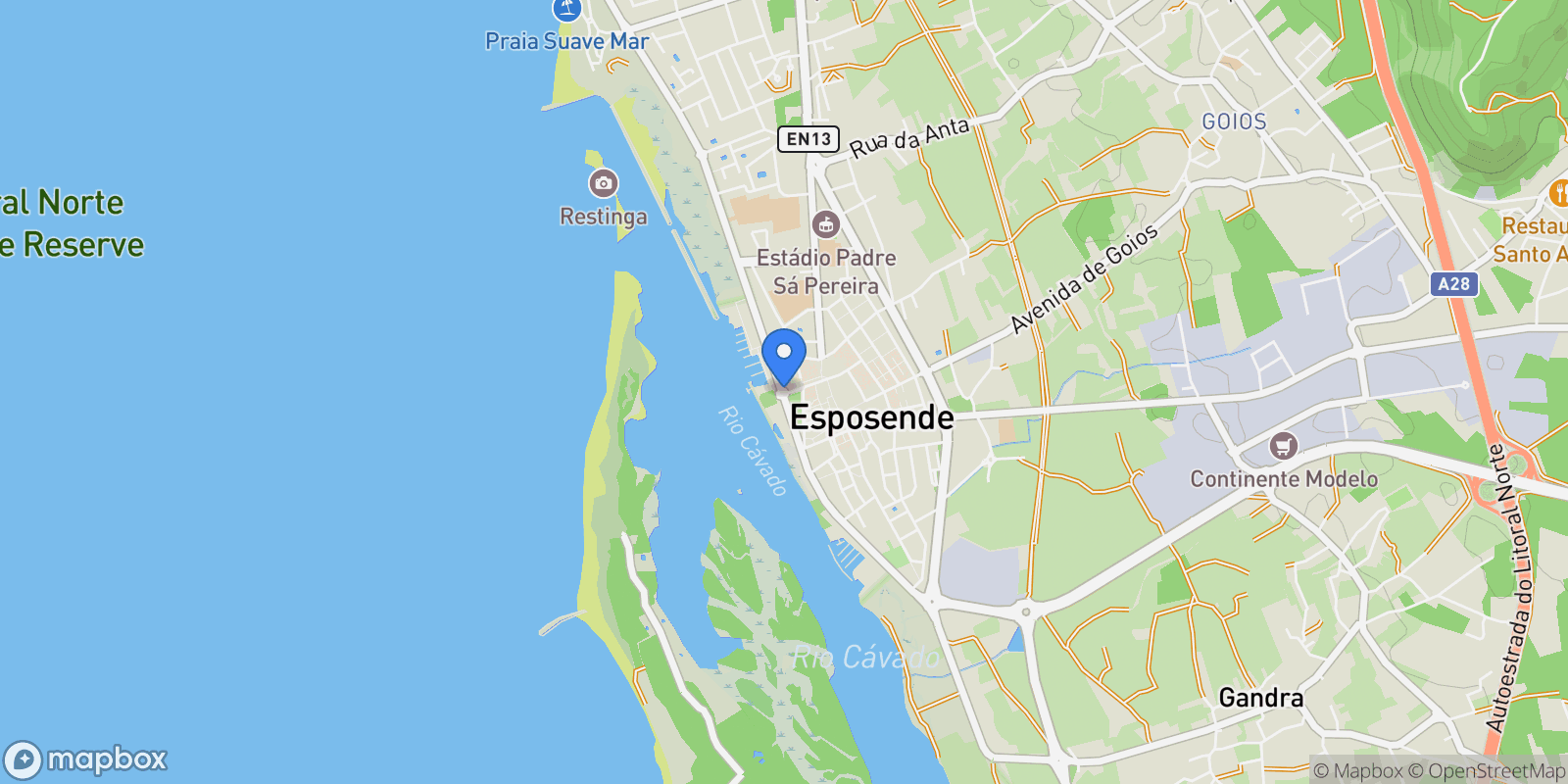 Map showing Apúlia e Fão, Esposende, Braga, Esposende, Esposende, Marinhas e Gandra, Braga, Portugal.