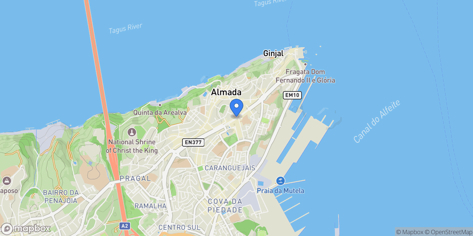 Map showing Charneca de Caparica e Sobreda, Almada, Setúbal, Almada, Almada, Cova da Piedade, Pragal e Cacilhas, Setubal, Portugal.