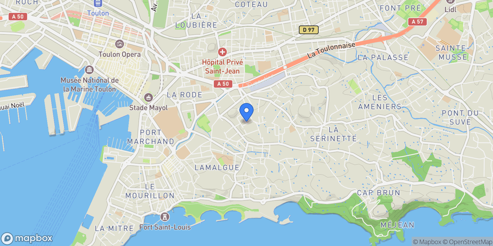 Map showing Toulon, Provence-Alpes-Côte d'Azur, France.
