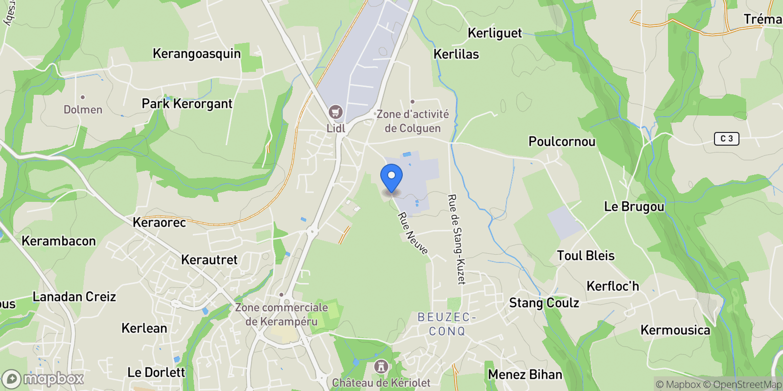 Map showing Concarneau, Brittany, France.