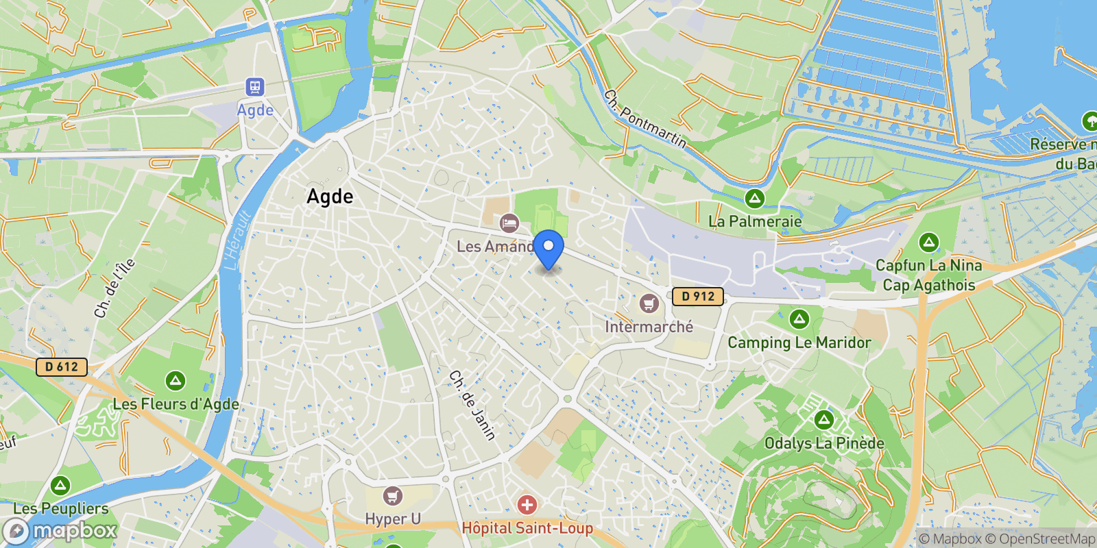 Map showing Agde, Occitanie, France.
