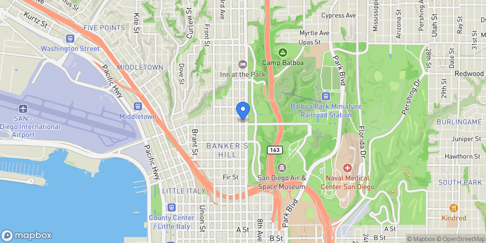 Map showing 2500 6th Ave, San Diego, California, United States.