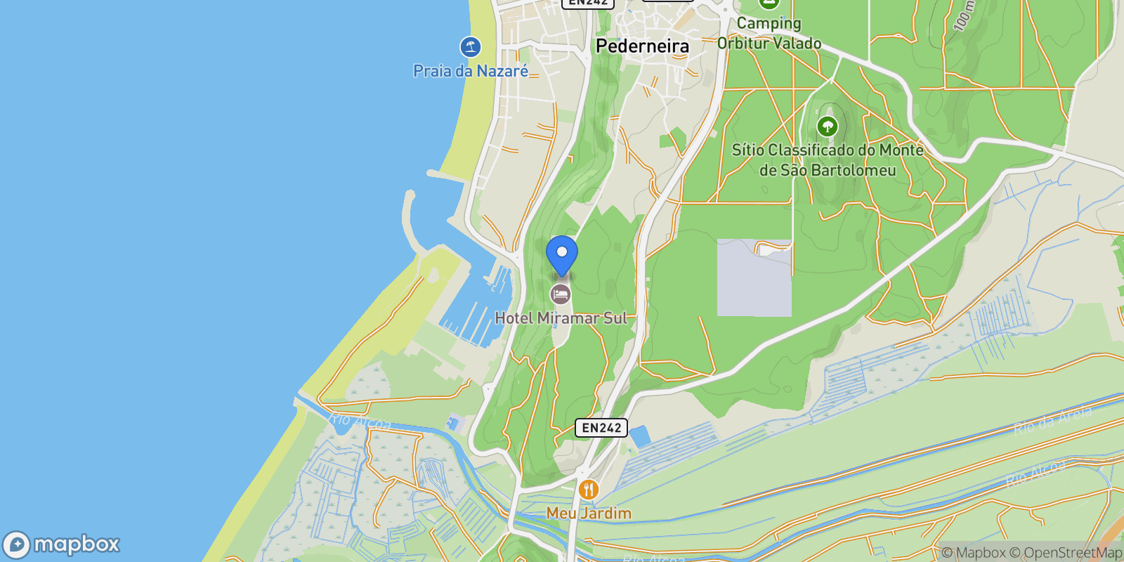 Map showing Pederneira, Nazare, Leiria District, Portugal.