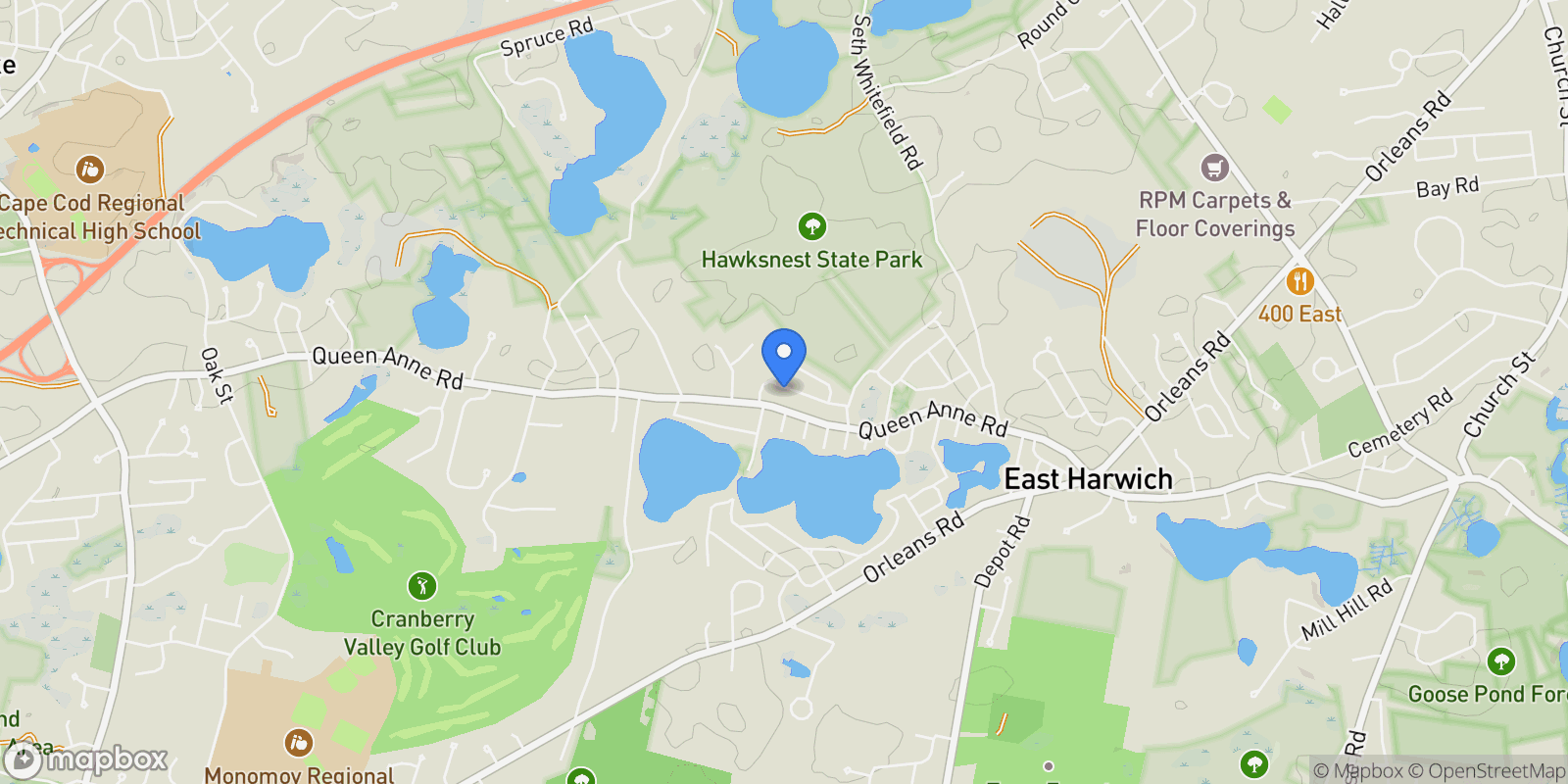 Map showing 7 Sandy Ln, Harwich, Massachusetts, United States.
