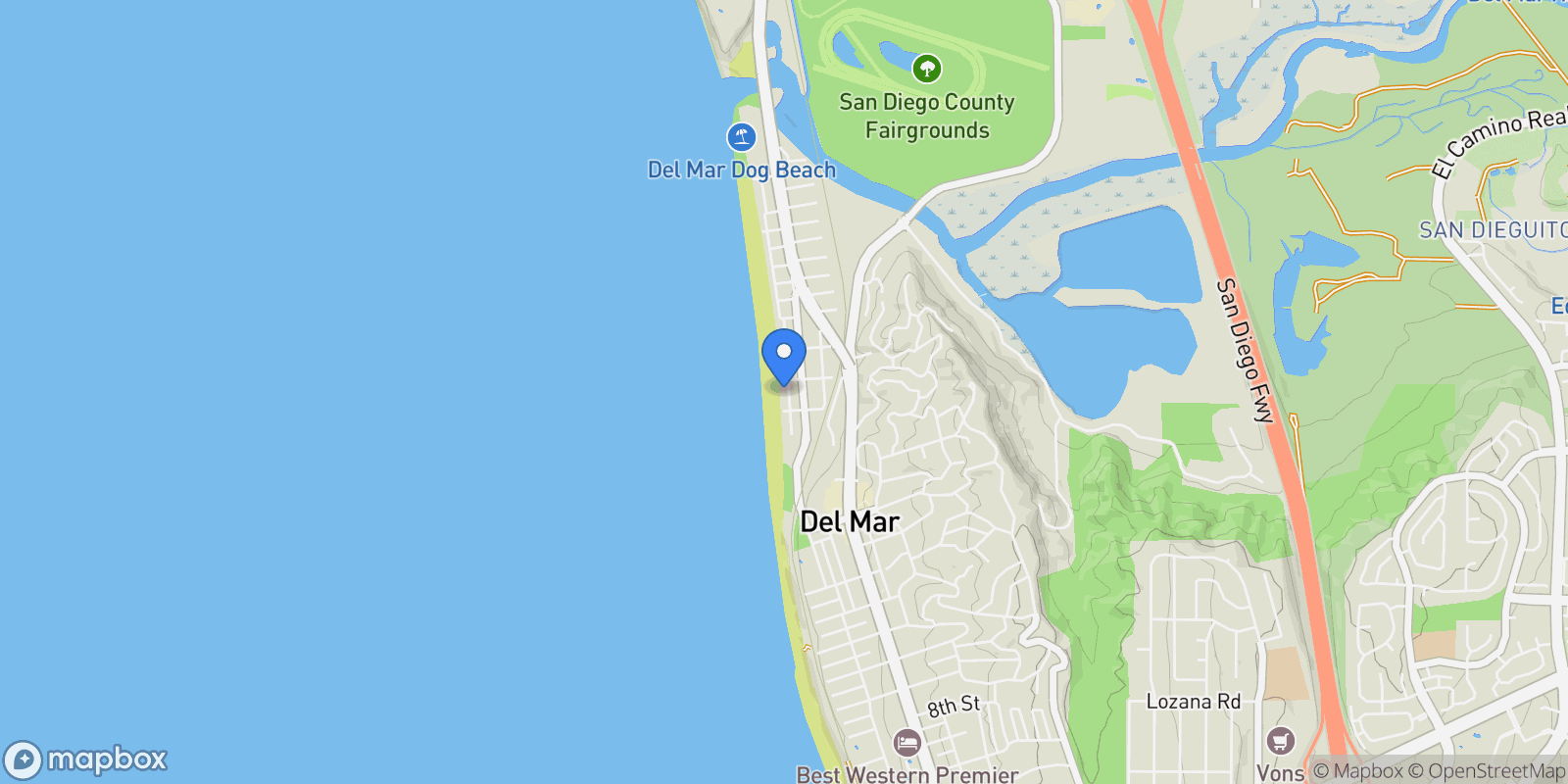 Map showing 1834-1836 Ocean Front, Del Mar, California, United States.
