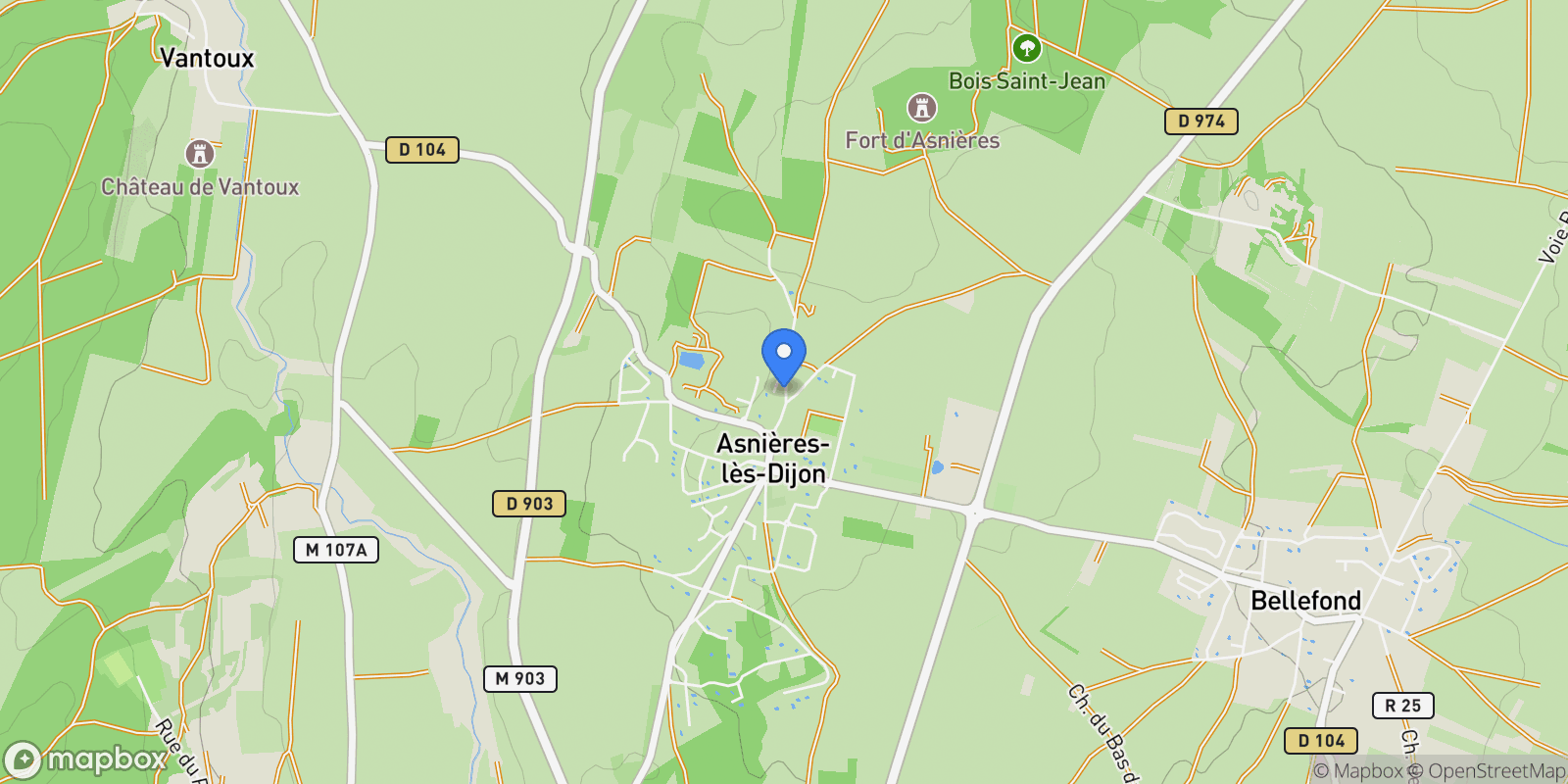 Map showing Asnières-lès-Dijon, Bourgogne-Franche-Comté, France.