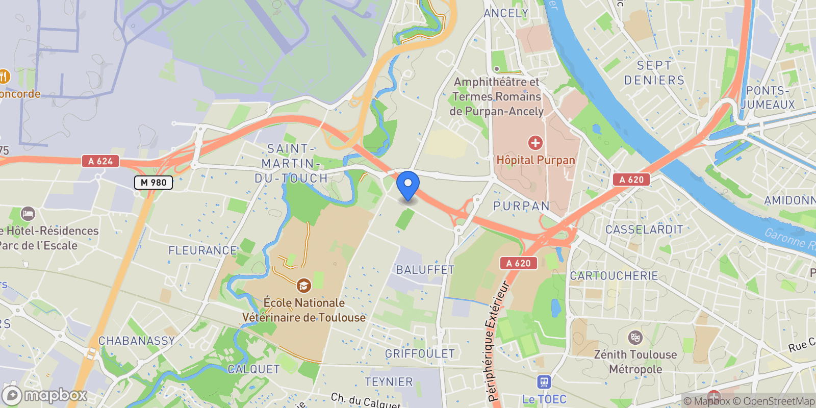 Map showing Toulouse, Occitanie, France.