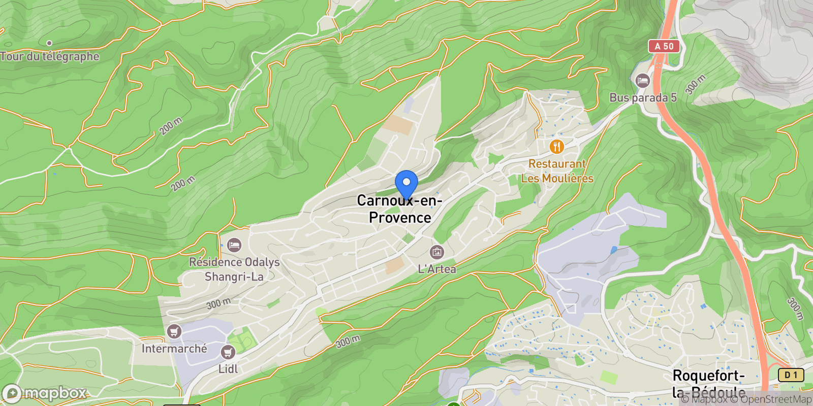 Map showing Carnoux-en-Provence, Provence-Alpes-Côte d'Azur, France.