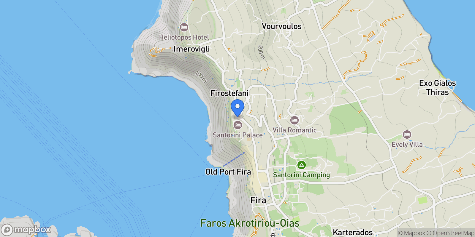 Map showing Santorini 847 00, Greece, Thira, Aegean, Greece.
