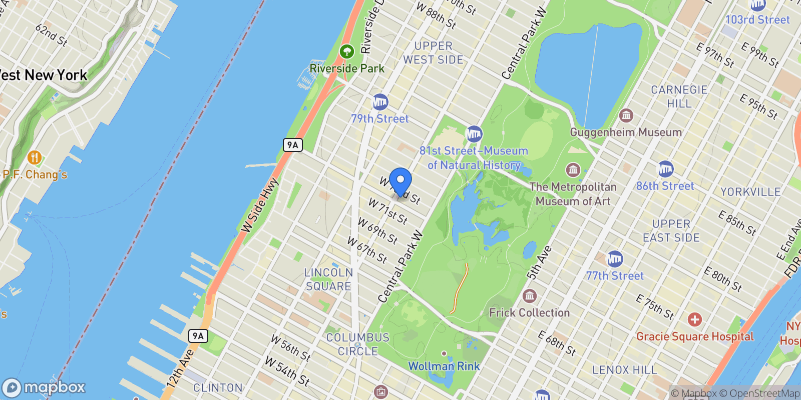 Map showing PARKWAY, 49 W 72ND ST, New York, New York, United States.