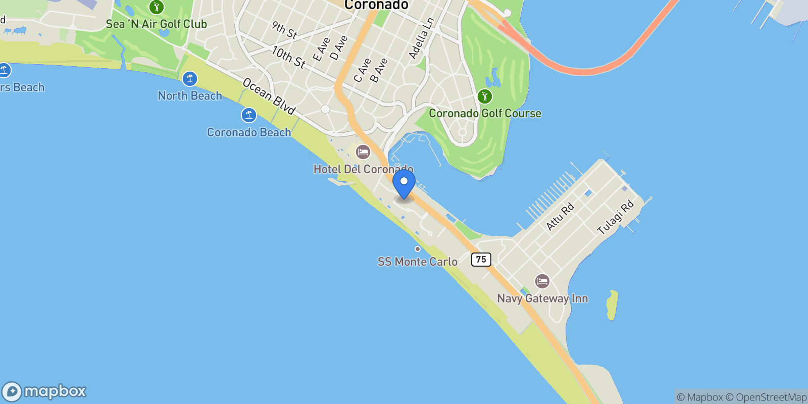 Map showing 1750 Avenida Del Mundo, Coronado, California, United States.