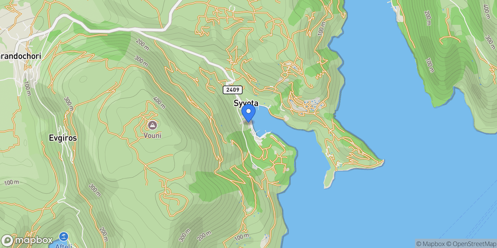 Map showing 082, Lefkas 31, Patra 263 33, Greece, Eugirou, Apollonioi, Greece.