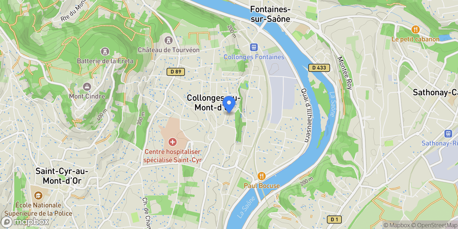Map showing Collonges-au-Mont-d'Or, Auvergne-Rhône-Alpes, France.