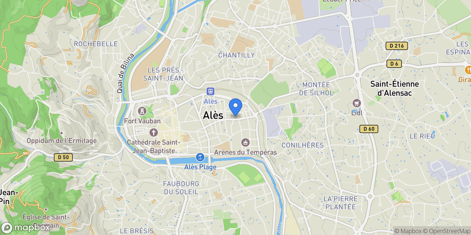 Map showing Alès, Occitanie, France.