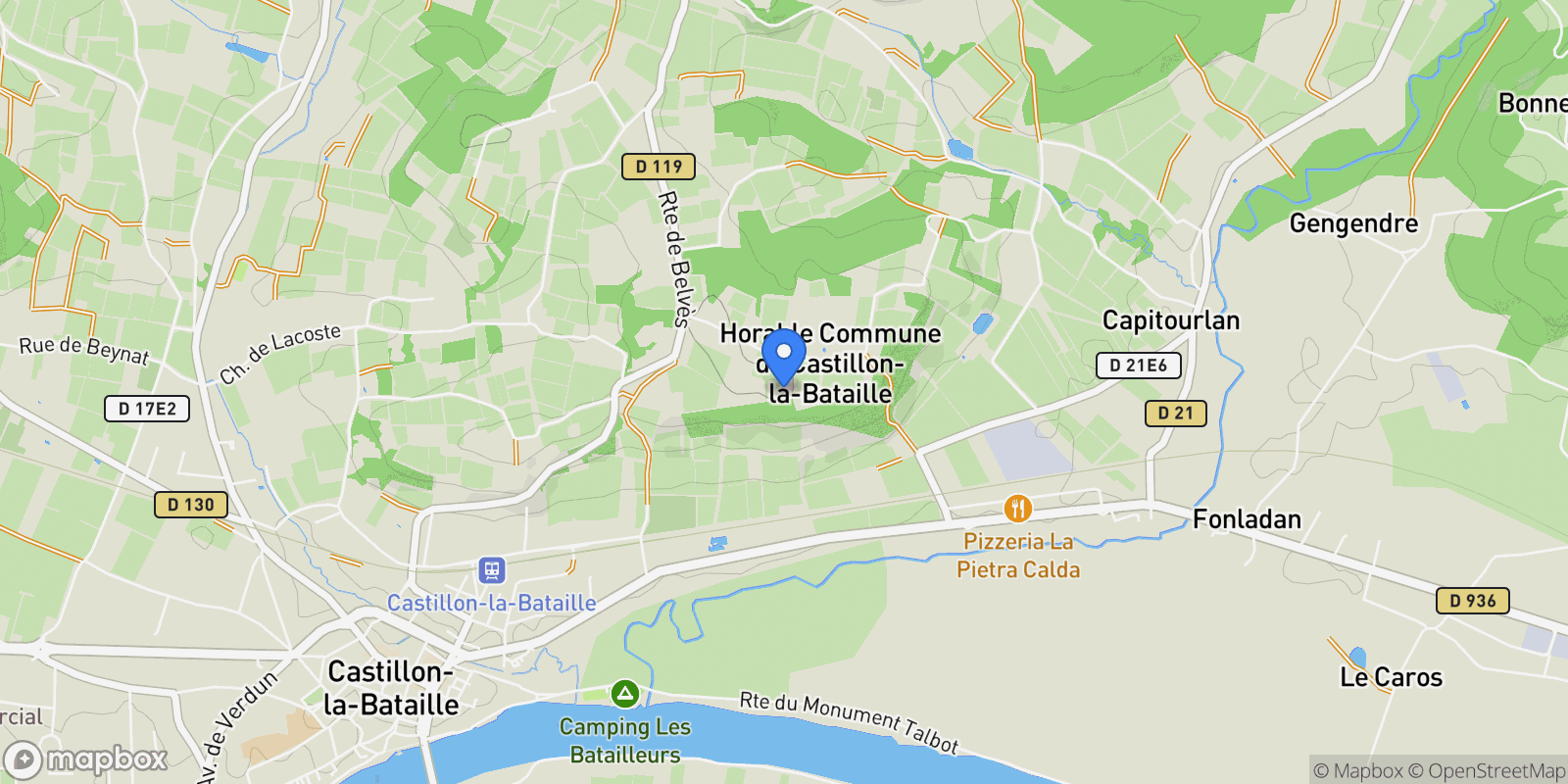Map showing Castillon-la-Bataille, Nouvelle-Aquitaine, France.