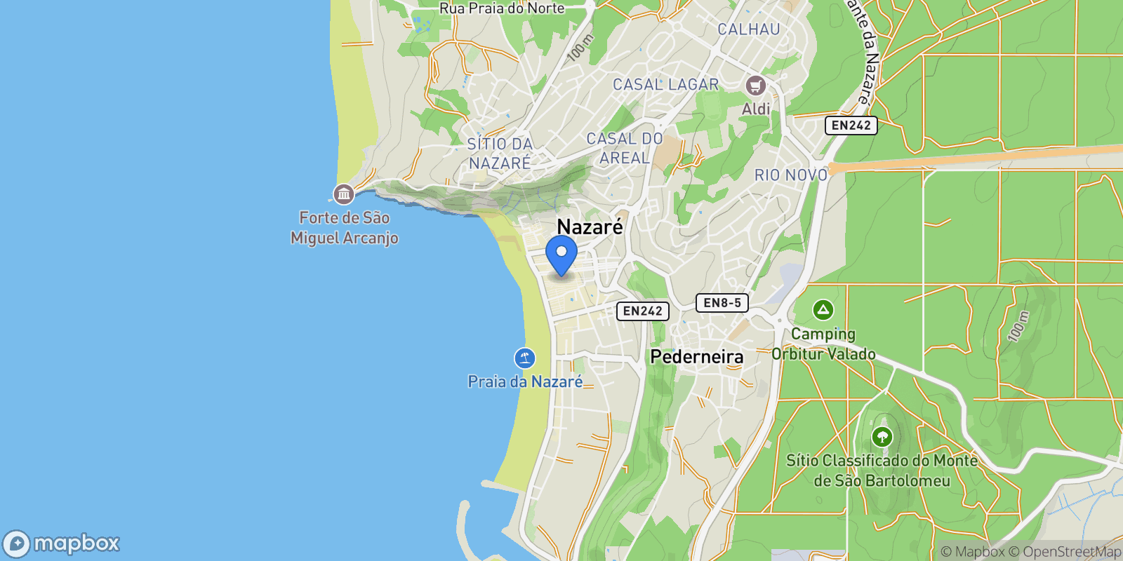 Map showing Nazaré, Nazare, Leiria District, Portugal.