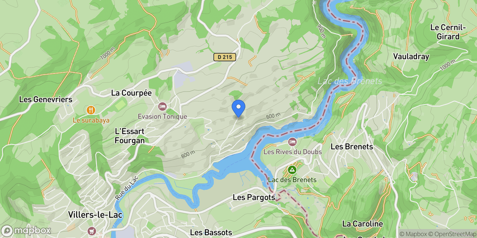 Map showing Villers-le-Lac, Bourgogne-Franche-Comté, France.
