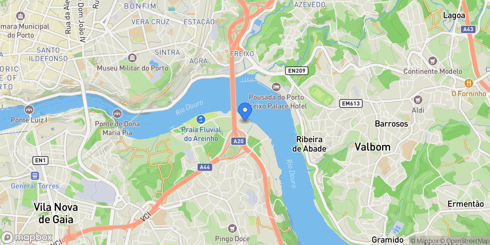 Map showing Areinho, Oliveira do Douro, Porto District, Portugal.