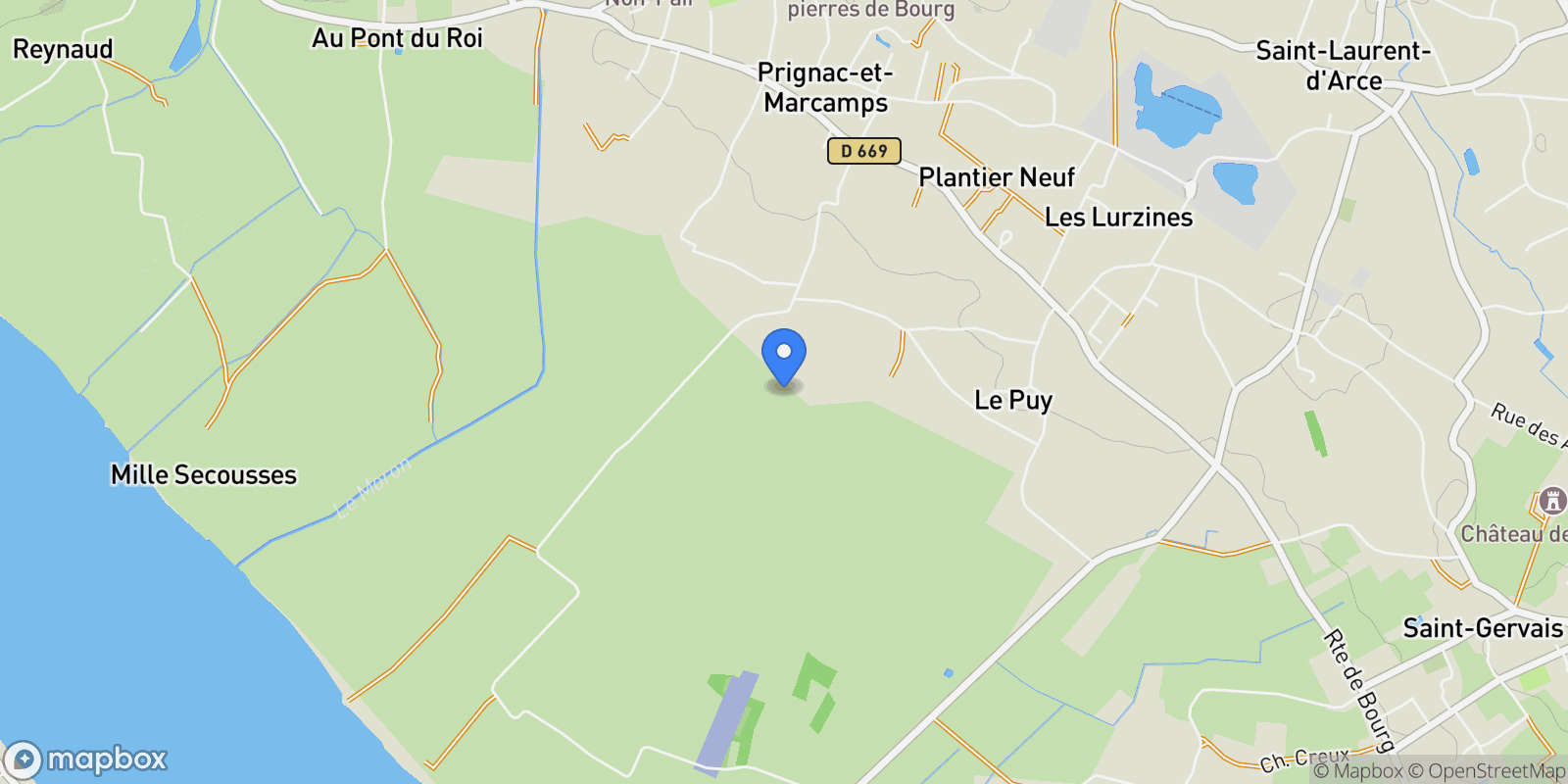Map showing Prignac-et-Marcamps, Nouvelle-Aquitaine, France.