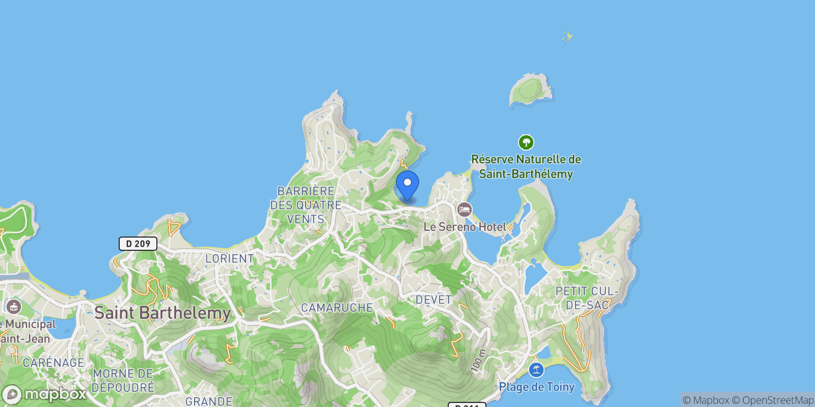 Map showing Plage de Marigot, Marigot, Saint Barthélemy, Saint Barthélemy.