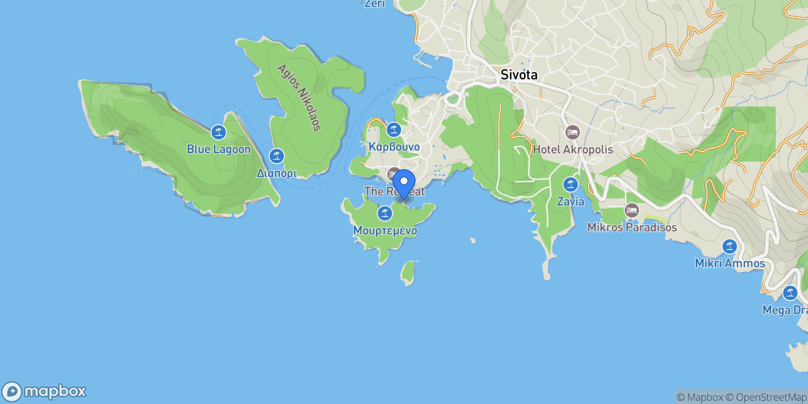 Map showing Bella Vraka Beach, Greece, Igoumenitsa, Epirus and Western Macedonia, Greece.