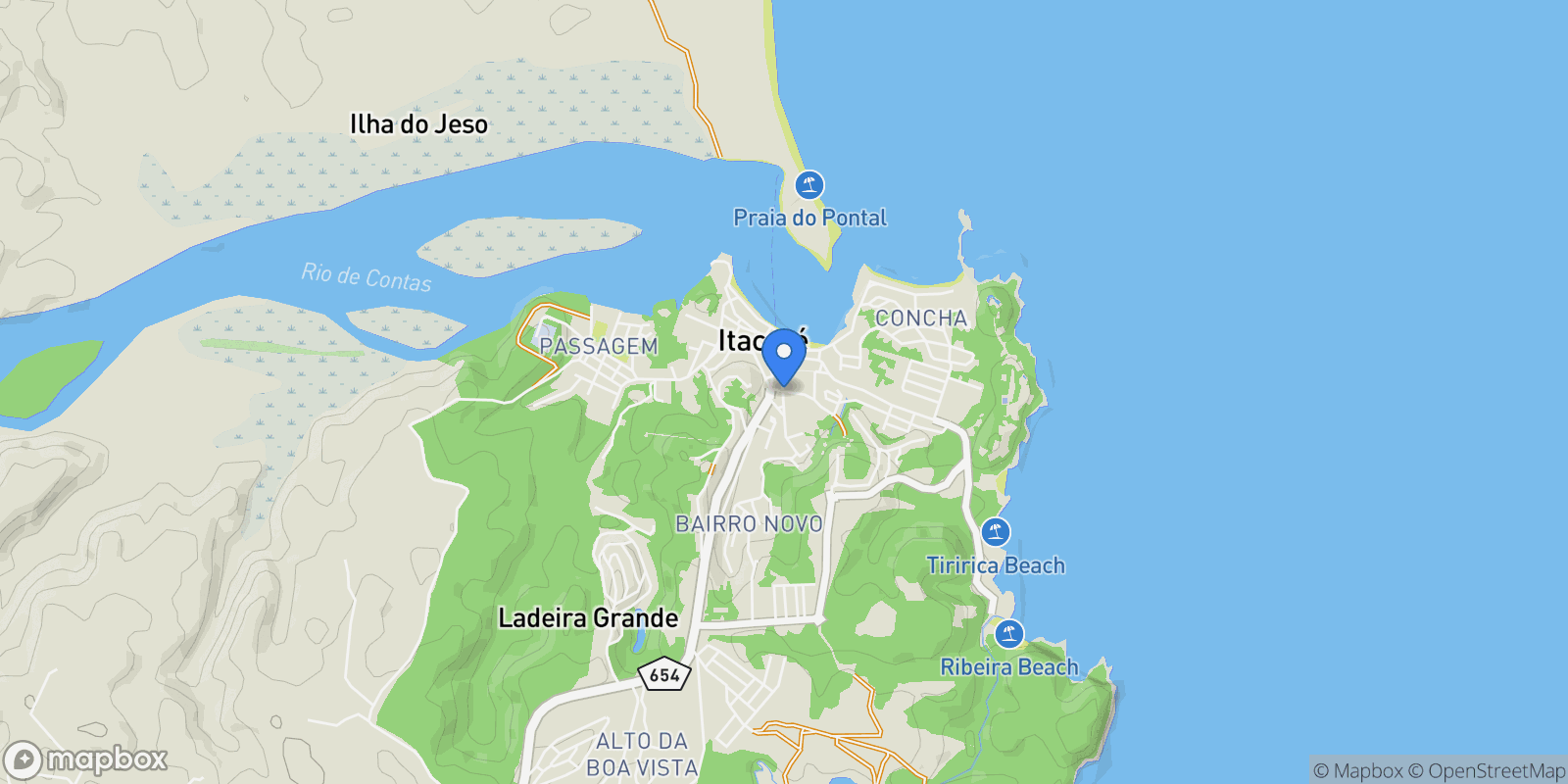 Map showing ITACARÉ - BAHIA - BRASIL, Itacaré, State of Bahia, Brazil.