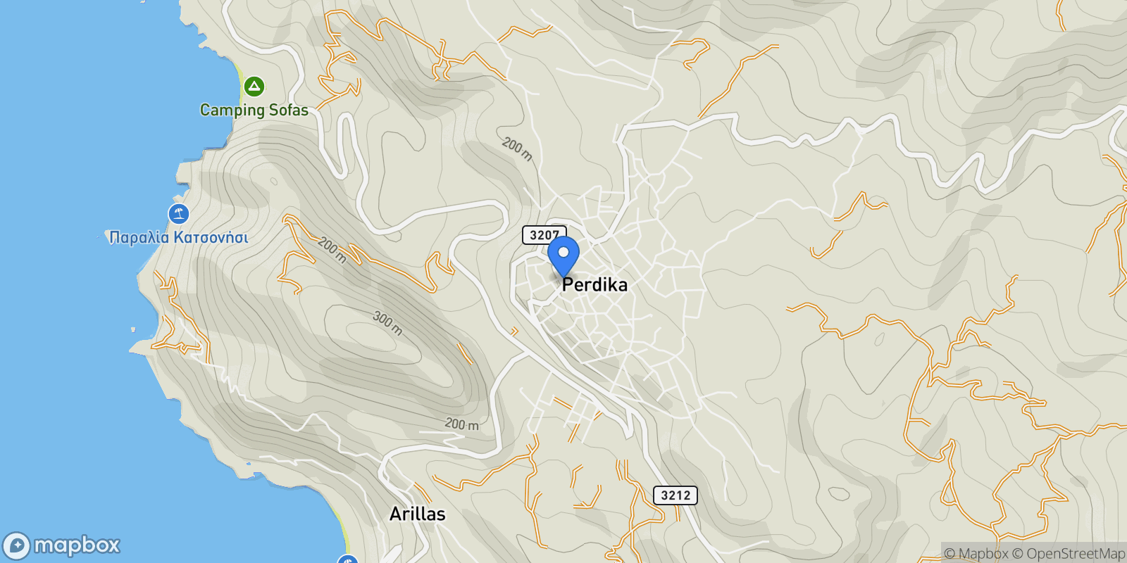 Map showing Perdika, Greece, Igoumenitsa, Epirus and Western Macedonia, Greece.