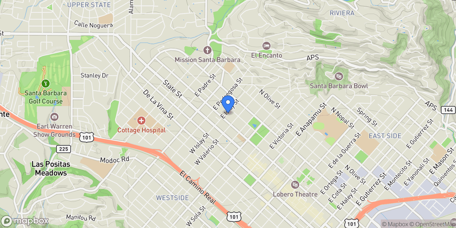 Map showing 118 E Islay Street, Santa Barbara, California, United States.