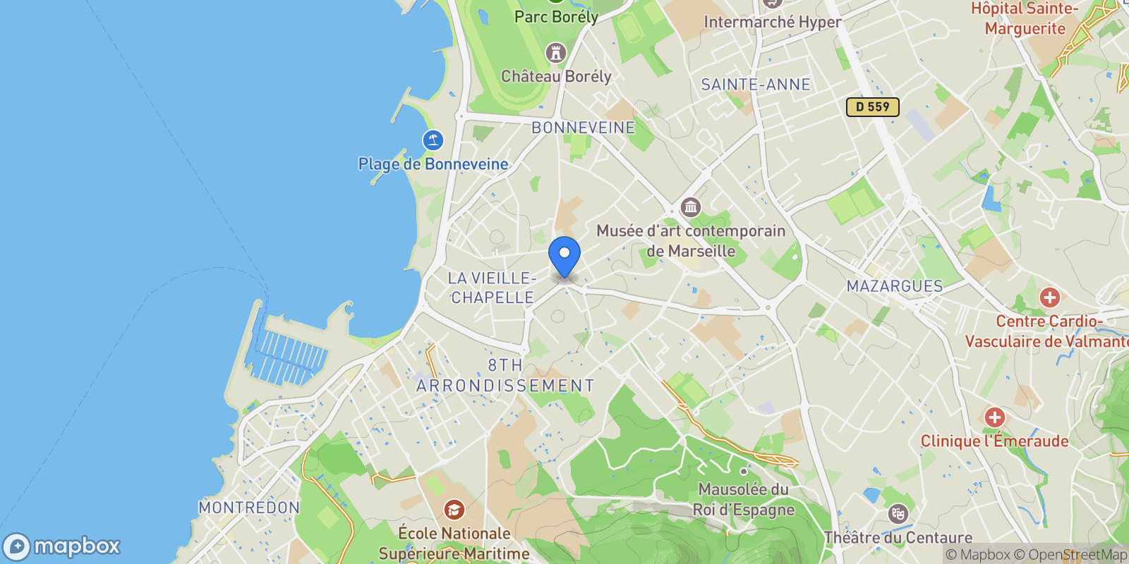Map showing MARSEILLE, Marseille, Provence-Alpes-Côte d'Azur, France.