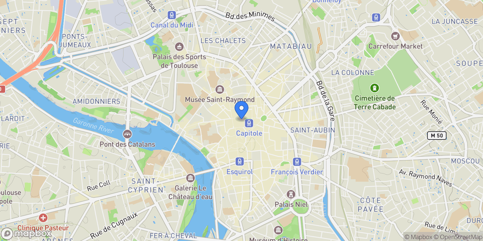 Map showing TOULOUSE, Toulouse, Occitanie, France.