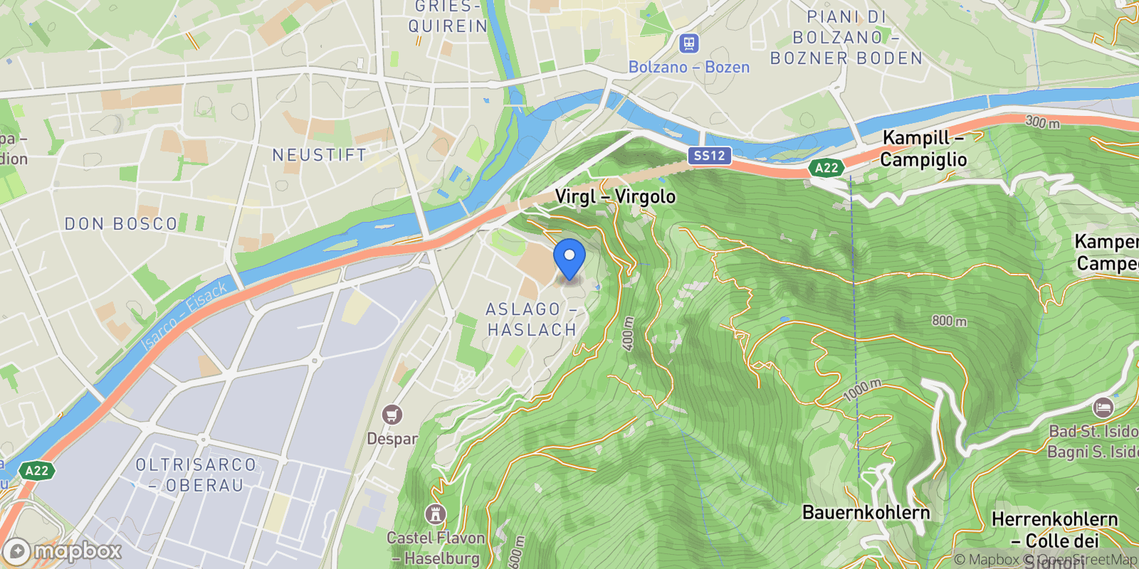 Map showing Via Aurelio Nicolodi, Bolzano, Trentino-South Tyrol, Italy.