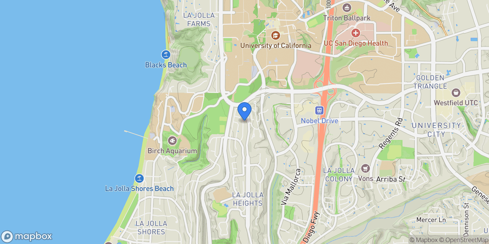Map showing 8901 Nottingham Place, San Diego, California, United States.