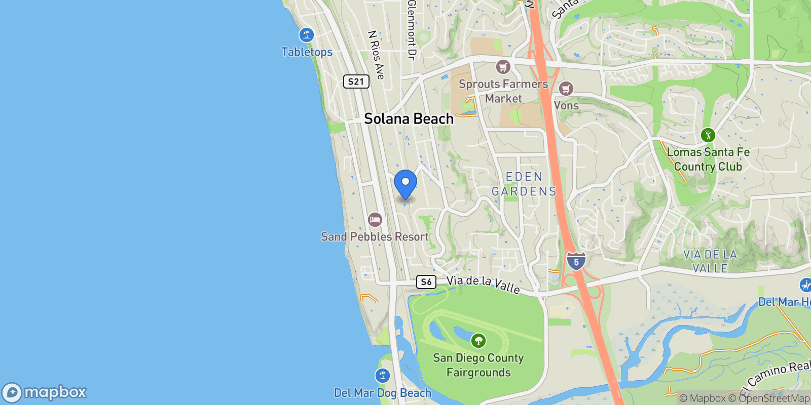Map showing 521 S Rios Ave, Solana Beach, California, United States.