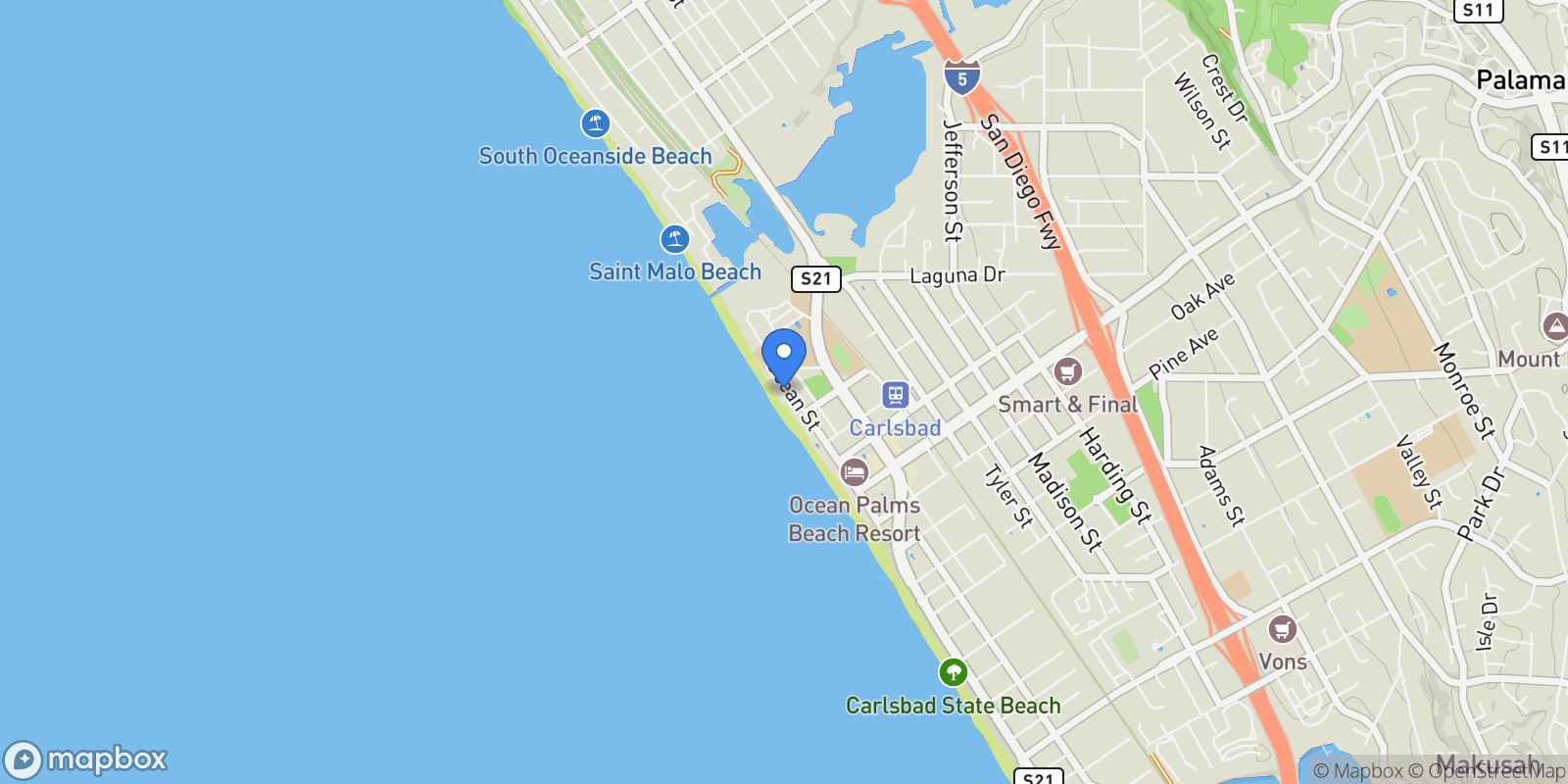 Map showing 2633 Ocean St, Carlsbad, California, United States.