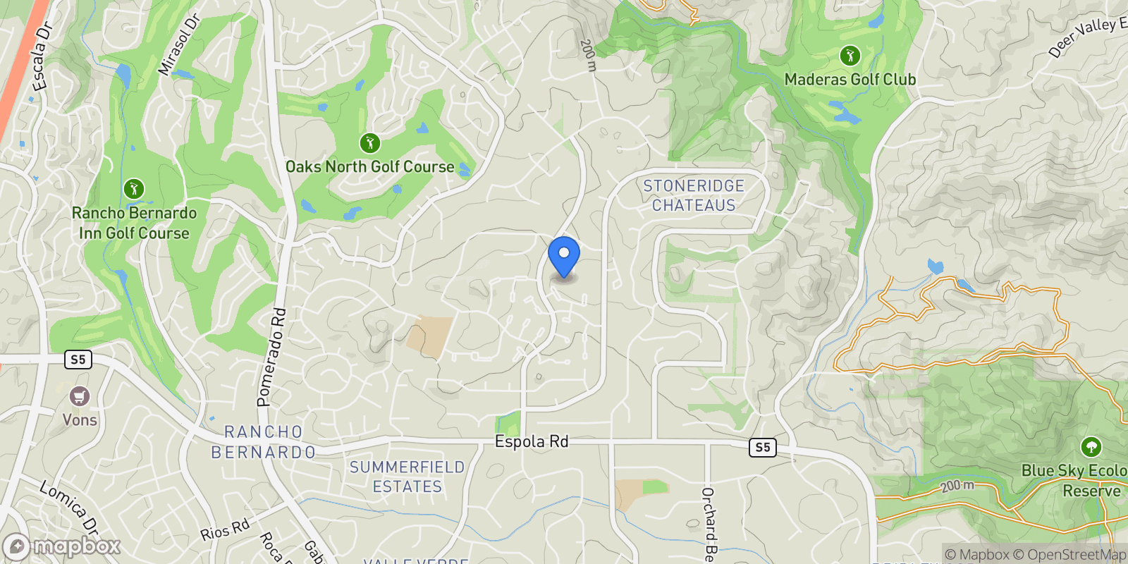 Map showing 17502 Corte Lomas Verdes, Poway, California, United States.
