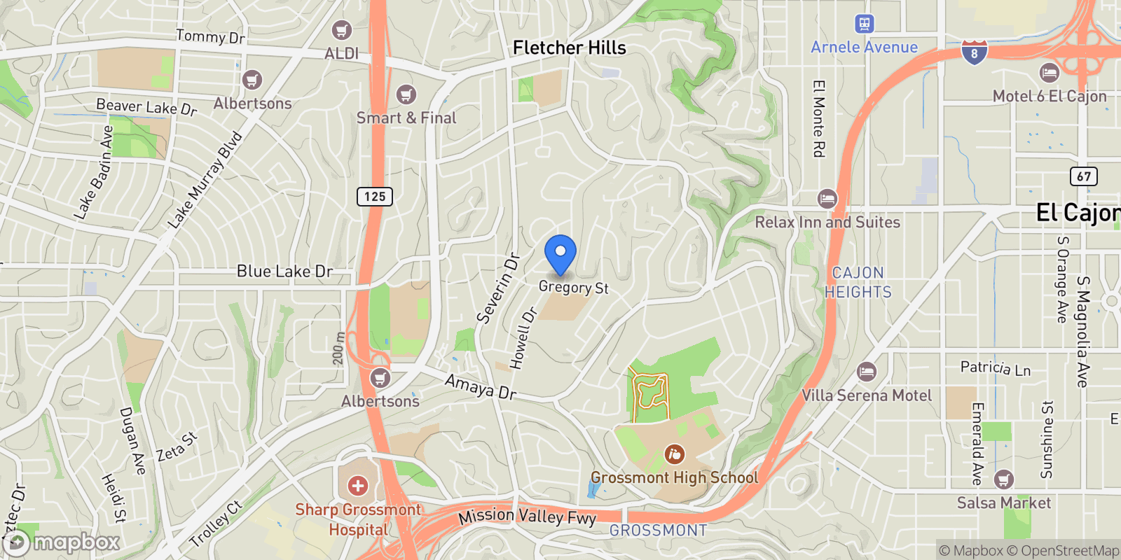 Map showing 6206 Falmouth Dr, La Mesa, California, United States.