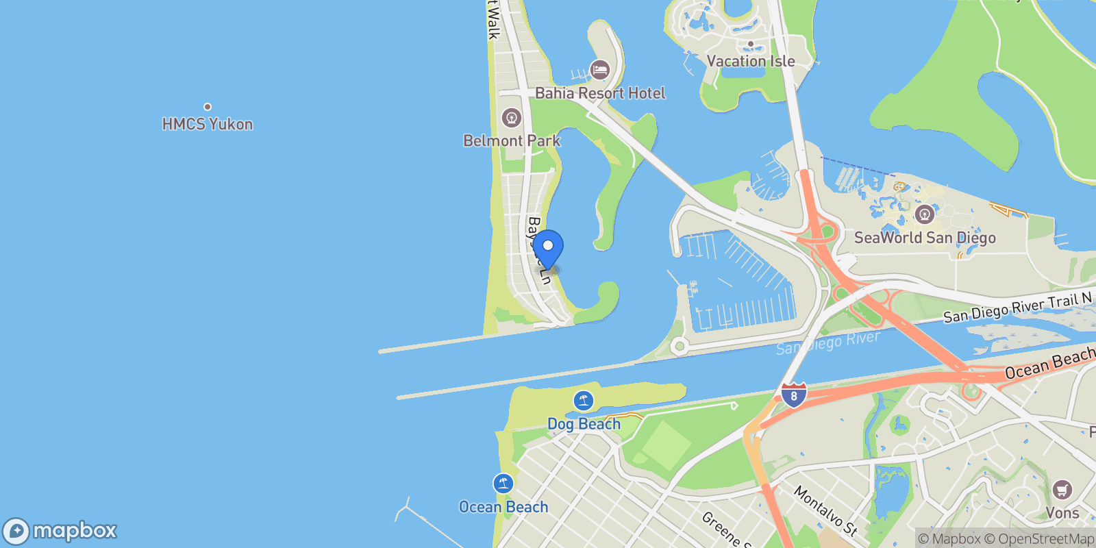 Map showing 2741 Bayside Walk, San Diego, California, United States.