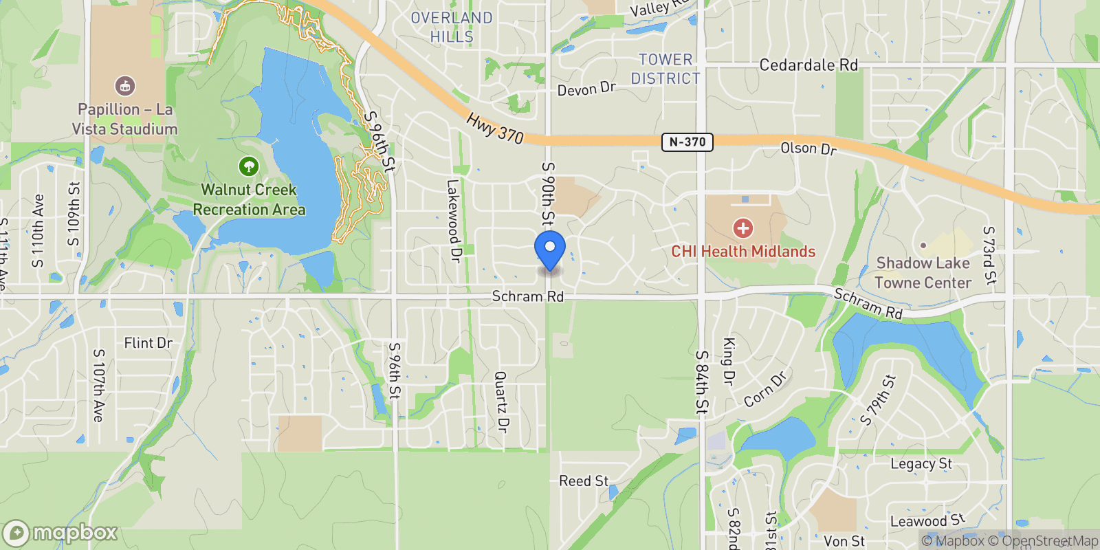 Map showing 12001 S 90 Street, Papillion, NE 68046, Papillion, Nebraska, United States.