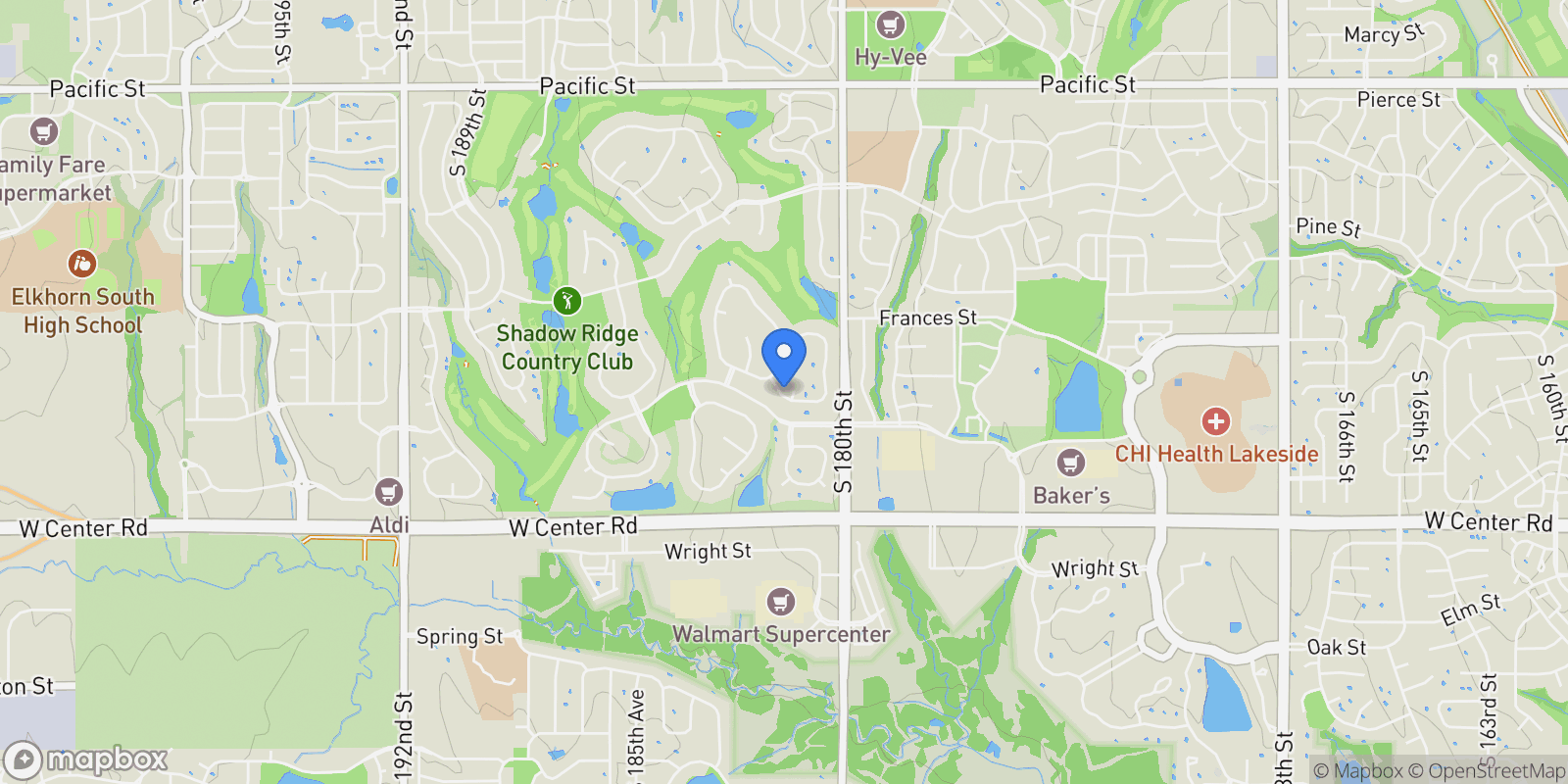 Map showing 2215 S 181st Circle, Omaha, NE 68130, Omaha, Nebraska, United States.