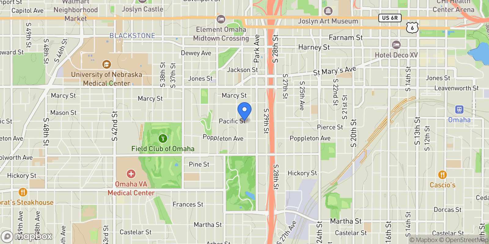 Map showing 3017 Pacific Street, Omaha, NE 68105, Omaha, Nebraska, United States.