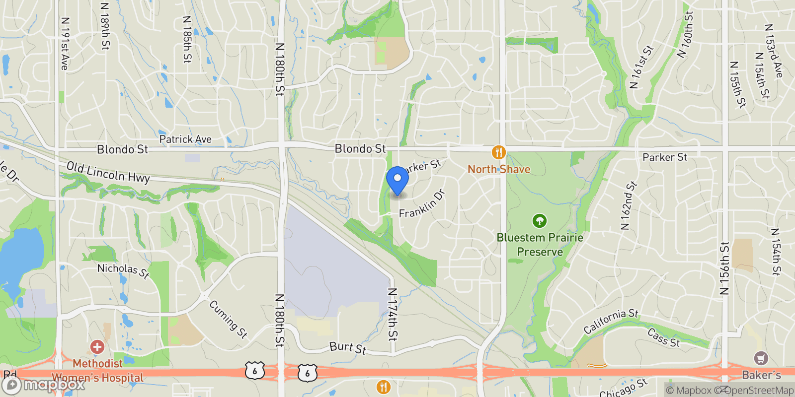 Map showing 1760 N 174th Street, Omaha, NE 68118, Omaha, Nebraska, United States.